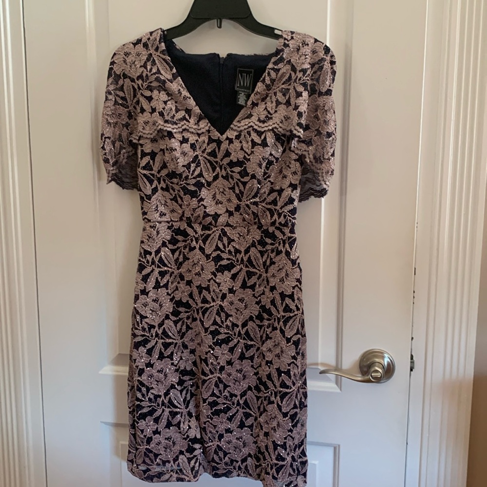 NW Nightway Lace Navy Blue Dress